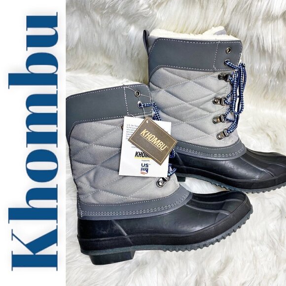 NWT KHOMBU ANNABEL Gray Thermolite Insulated Quilted Mid-Calf Snow Boots, Size 7 - Picture 1 of 10
